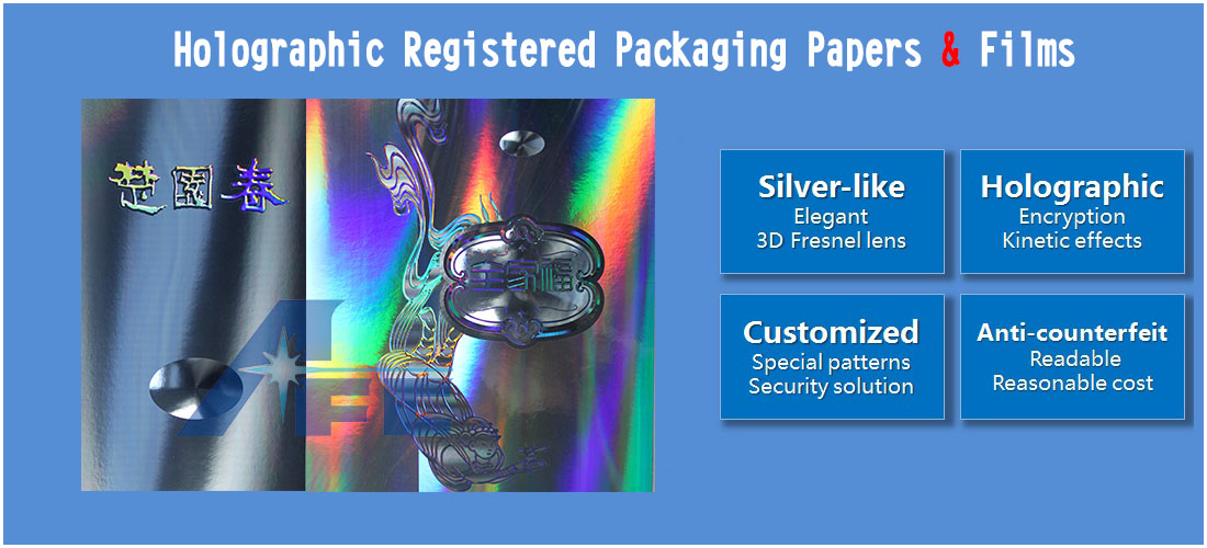 holographic registered packaging papers and films